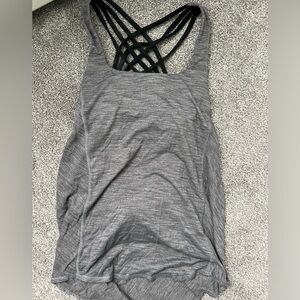 GRAY LULULEMON WORKOUT TOP WITH BUILT IN BRA AND SWOOP BACK